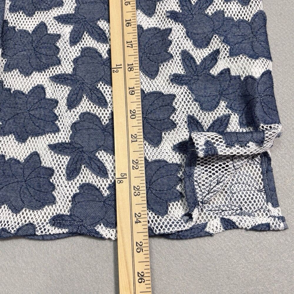 Alfred Dunner Mesh Overlay Button-Up Shirt Petite XL Blue Bayou Floral Appliqués - Picture 3 of 7